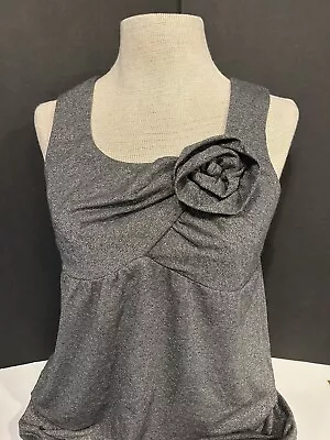 VaVa By Joy Han Gray Silver Metallic Mini Dress Size Medium Rosette Accent • $14.99