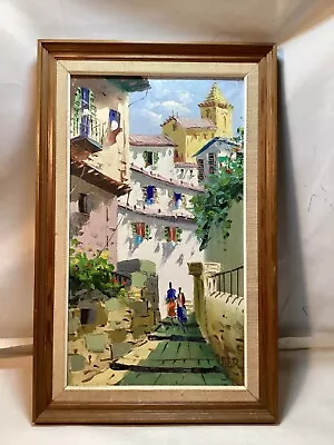 Vtg Mid-Century Oil On Canvas ARTIST SIGNED Post-Impressionist Old Town Scene • $75