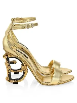 Brand New! DOLCE  & GABBANA Keira Baroque Leather Sandals Gold Sz 40/10 $1595 • $599