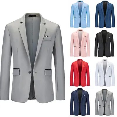 Mens Formal Business Blazer Jacket Wedding Party One Button Smart Suit Coat Tops • £17.39