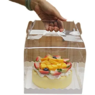 10xTransparent Clear PVC Cake Boxes With Handle Birthday Prom Favour Cupcake Box • $74.83