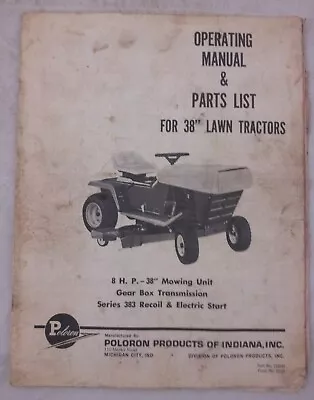 Poloron Lawn Tractor Riding Mower Manual Parts List Catalog 38  Vintage Genuine  • $27.67