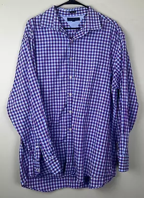Tommy Hilfiger Shirt Mens XL Blue Purple Plaid  Long Sleeve Reg Fit 17.5 34-35 • $16.75