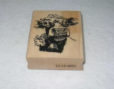 Inkadinkadoo -   Rubber Stamp - Cow Face With Flower - Large Size • $10
