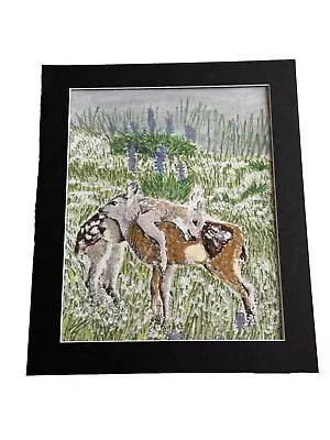 Mark Leary Wildlife Art Watercolour Painting Banbies Deer Fawns Play Fighting • £28