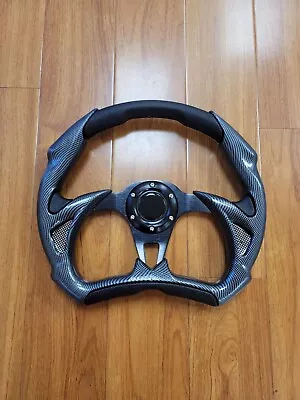 350MM Universal JDM FLAT DISH Black Carbon Fiber Look 6 BOLT STEERING WHEEL • $45