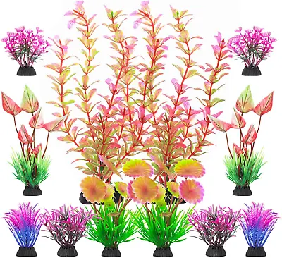 $9.99 • Buy Aquarium Plants, Artificial Fish Tank Decorations Plastic Plants Set 12 Pcs