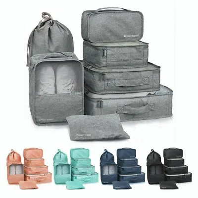 $11.55 • Buy 8PCS Packing Cubes Travel Pouches Luggage Organiser Clothes Suitcase Storage Bag