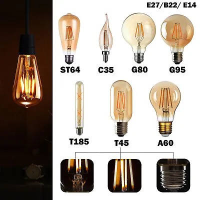 E27/B22/ E14 LED Filament Light Lamp LED Vintage Edison Amber Glass Bulb Dimmble • £5.49