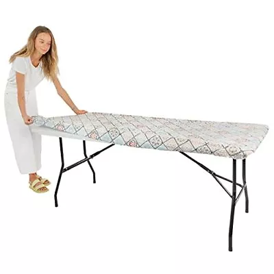 Tablecloth For Folding Table -Fitted Rectangular 6 Ft 32x72 Inch Colored Tiles • $18.80