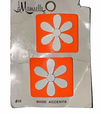 Vintage Bright Orange White Flower Square Shaped Shoe Clips Buckles 1960s 1970s • $16