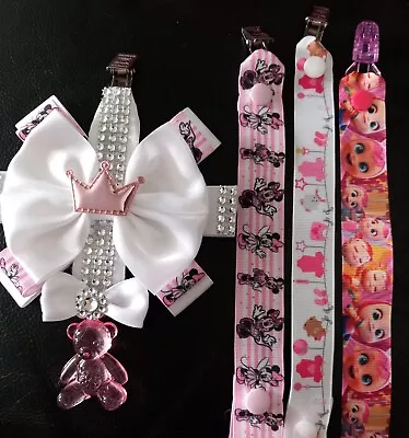 Handmade Pram Charm Baby Girl Pink And Dummy Clips Set • £8