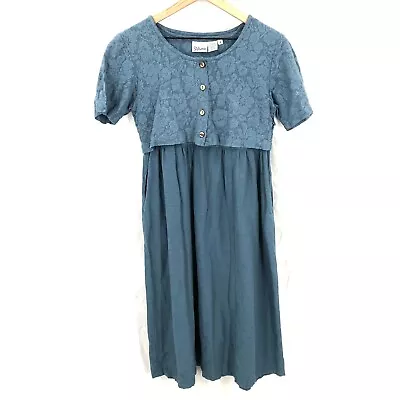 Vintage Styleworks 90s Grunge Cottagecore Short Sleeved Dress Lace Blue 4 READ • £26.06