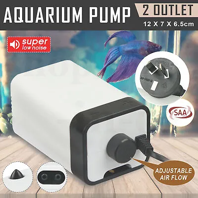 $21.59 • Buy Aqua Aquarium Air Pump Oxygen Fountain Pond Aerator Water Fish Tank 2 Outlet