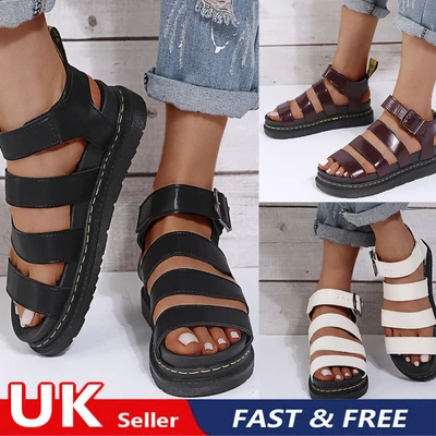 £19.90 • Buy Womens Chunky Sandals Thick Sole Strappy Flatforms Shoes Summer Gladiator Shoes