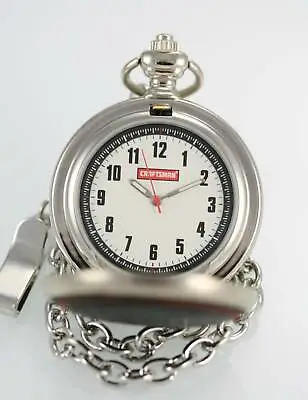 Craftsman White Mens Stainless Steel Silver Quartz Battery Pocket Watch • $19.55