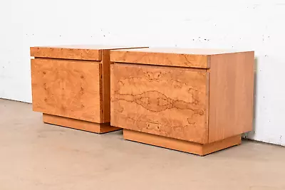 Milo Baughman Style Burl Wood Nightstands By Lane Pair • $4500