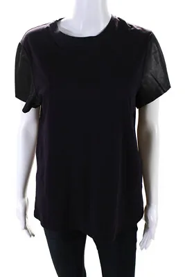 Vince Womens Leather Sleeves Tee Shirt Purple Black Cotton Size Large • $36.01
