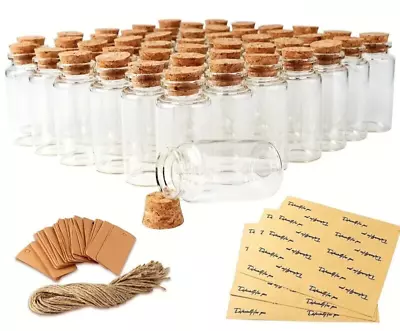 12/24/48 Mini Glass Jars Bottles 25ml Vials Cork Stopper Tags Label & String • £9.89