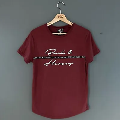 Mens Beck & Hersey Burgundy Print Short Sleeved T-Shirt Top Size Medium • £1.50