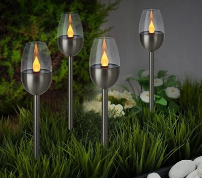 £11.99 • Buy Garden Solar Stake Lights X4 LED Flame Effect Patio Pathway Torch Lighting