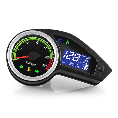 Universal LCD Motorcycle Speedometer Tachometer Fuel Digital Dash 0-12000RPM 12V • $41.30