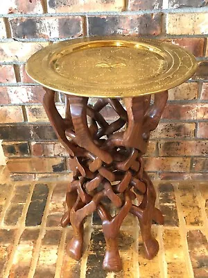 Hand Carved Wooden Camel Form With Brass Plate Side Table Middle Eastern • $899.99