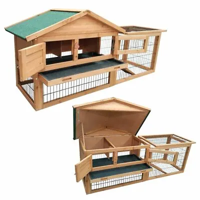 2 Tier Level Wooden Rabbit Hutch With Run Pet House Home Ferret And Guinea Pig • £103.95