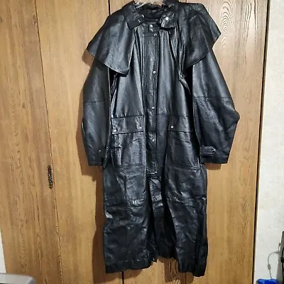 Vintage M & M Black Leather Biker Duster Jacket Mens 3XL Leg Straps Gothic • $150