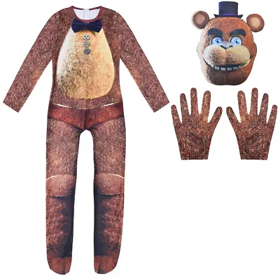 Kids Five Nights At Freddy's Freddy Cosplay Costume Jumpsuit Fancy Dress Up • $39.97