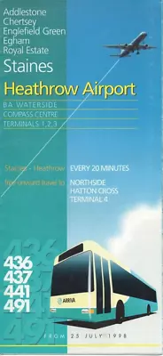 Arriva London Bus Timetable - 436/437 - Addlestone-heathrow Airport - July 1998 • £4