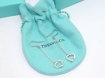 Tiffany & Co. Sterling Silver Elsa Peretti Open Heart Dangle Earrings • $188