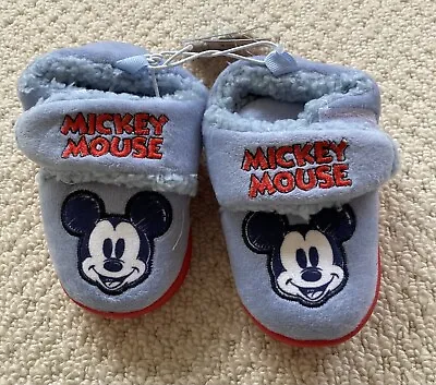 Disney Mickey Mouse Blue Boys Slippers Child Size 6 New With Tags • £6
