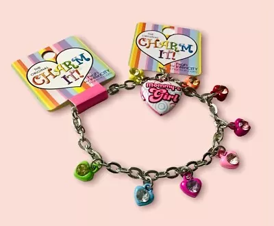 Retired MOMMY’S GIRL Heart Locket & Rhinestone Heart Link Bracelet Charm It NEW • $29.99