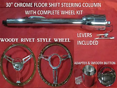 $299 • Buy 30  Street Hot Rod Pickup Truck Chrome Tilt Steering Column Floor Shift & Wheel