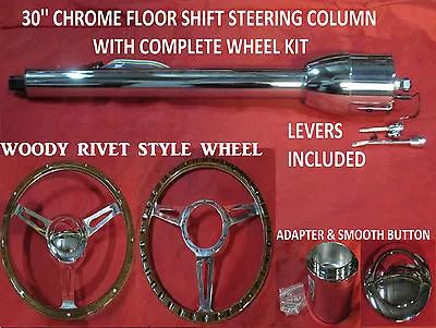 30  Street Hot Rod Pickup Truck Chrome Tilt Steering Column Floor Shift & Wheel • $299