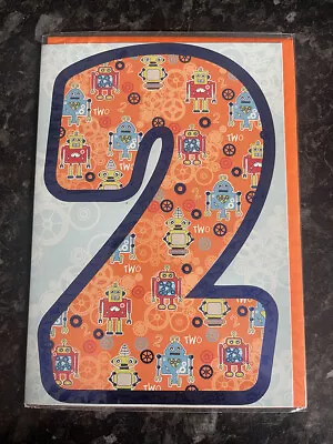 Age 2 Male Birthday Card 2nd Robots Inside A Number 2 • £2.50