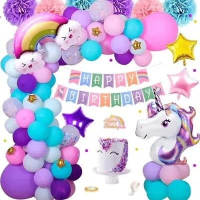 3D Unicorn Party Girls Happy Birthday Decor Balloons Arch Kit Balloons Garland • £10.78