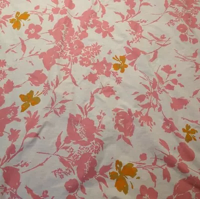 Vintage 70s Fieldcrest Perfection Fitted Sheet Twin Pink Floral Orange Butterfly • $10.99