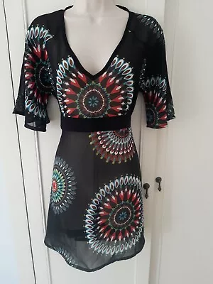 £4.99 • Buy Next Ladies Sheer Black Patterned Beach Kaftan/cover-up With Tie Waist Size 8