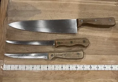 3 Vintage Ekco Stainless Kitchen Knives 10  Chef's Filet Utility Wood Handle • $22.50