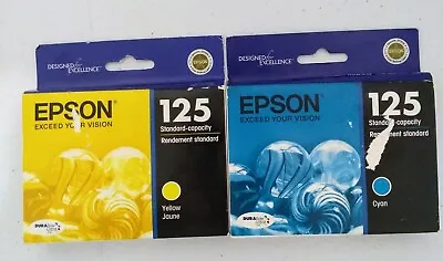 Genuine Epson 125 Cyan And Yellow Ink Cartridges Exp: 2014 Lot Of 2 • $16.99