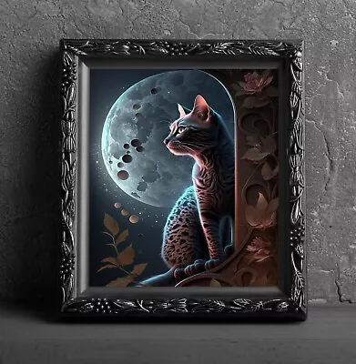 Exotic Cat In The Moonlight Art Print Wall Hanging Poster Picture Photo Animal • $7.99