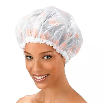 Shower Cap - Floral Pattern Vinyl Material Elastic Band Extra Large Large W • $9.40