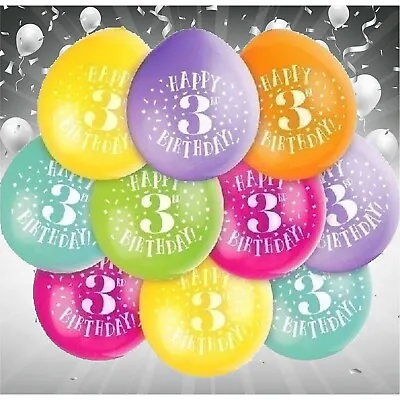 10 X Happy 3rd Birthday Multicoloured Party Latex Balloons Decorations Supplies • £3.75