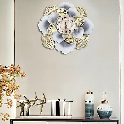 Modern Ginkgo Leaf Wall Clock Metal Large Wall Watch Living Room Home Decor • $25.65