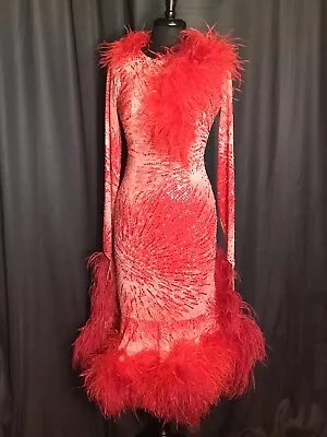 $800 • Buy Red Ostrich Feather Latin Rhythm Ballroom  Competition Costume US Size 4-8