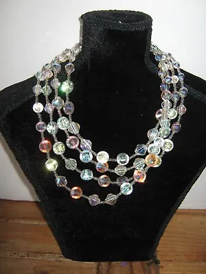 4 Strand Signed Vendome AB Crystal Waterfall Necklace Aurora Borealist • $105