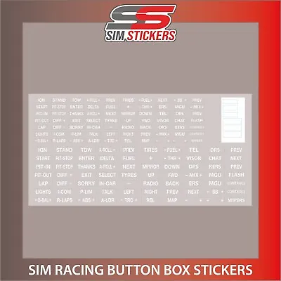 CLEAR/WHITE Standard Stickers For Car Simulator Button Box/Wheel IRacing/AC/PC2 • £6