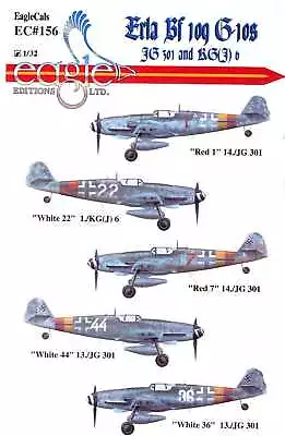 EagleCals Decals 1/32 MESSERSCHMITT ERLA Bf-109G-10 JG 301 & KG(J)6 • $18.99